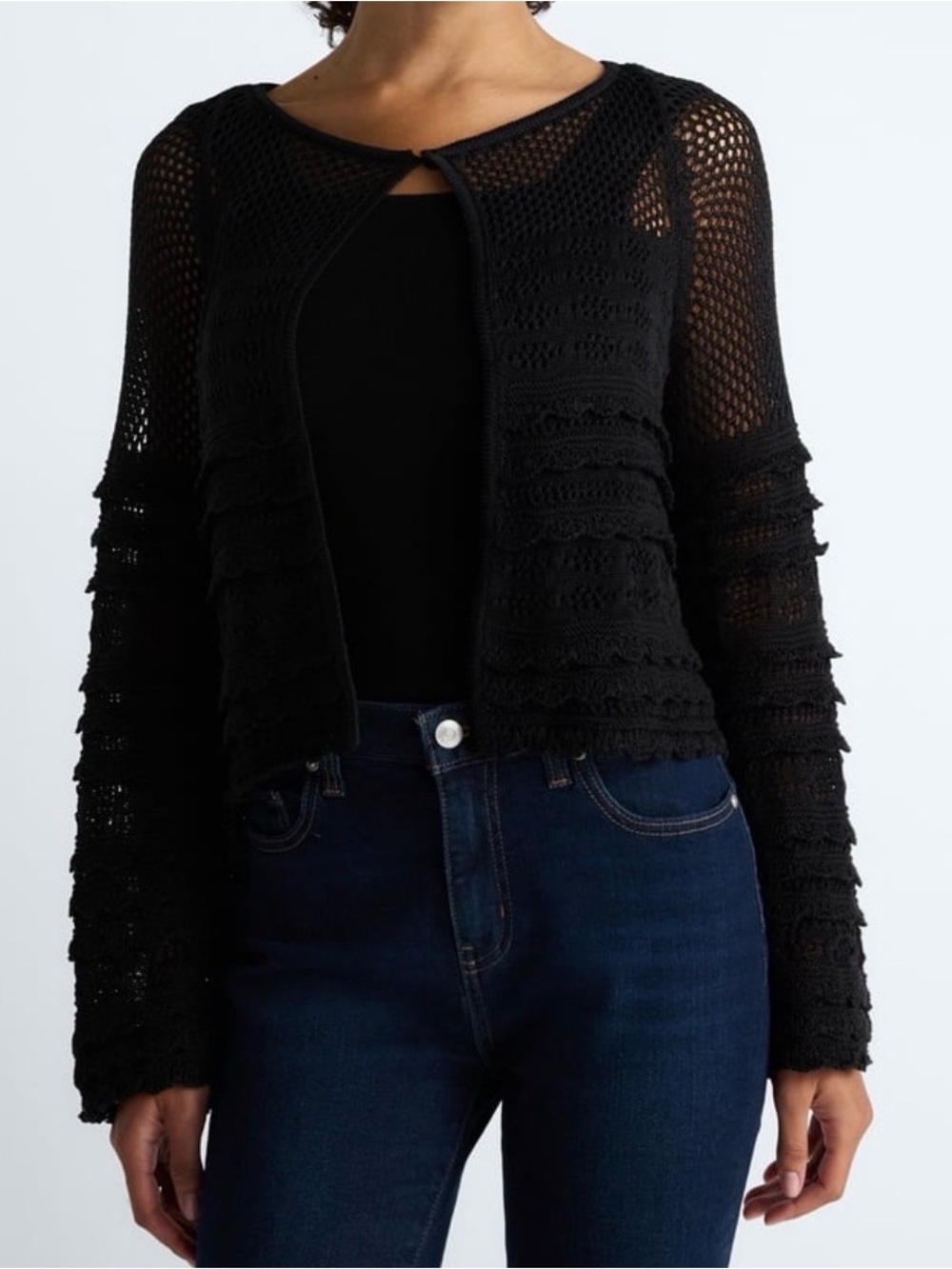 Scoop Women Stitch Mix Button Front Cardigan (Size: M) - Picture 2 of 2